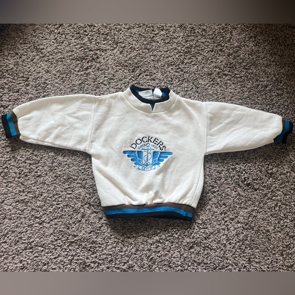 Vintage 90s Dockers by Levi’s Kids White Sweatshirt with Blue Accents